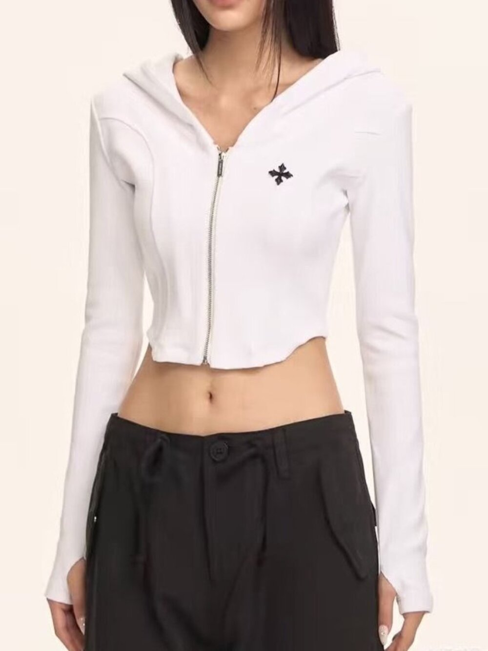 Climaxvision White Ribbed Cropped Zip Hoodie S NWT